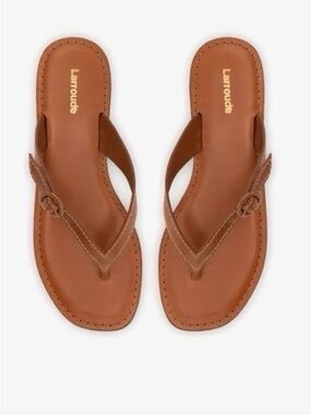Larroude Mary Kate Flat Sandal in Tan Leather
